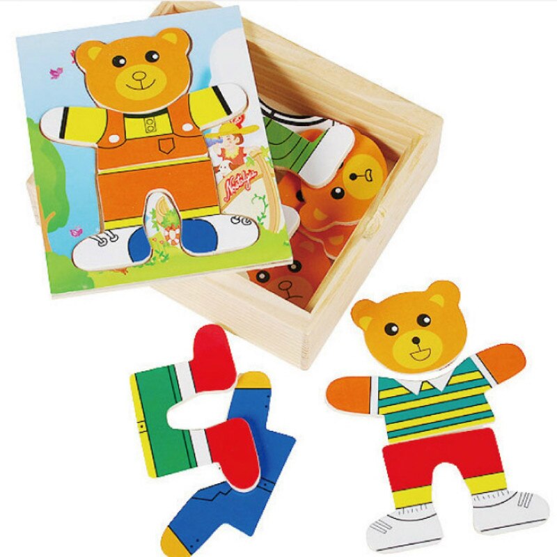 4 Types de jeux éducatifs en forme d&#39;ours, Puzzle, jeux éducatifs pour la petite enfance, vêtements changeants pour bébé, jouet Tangram en bois, pour enfants: 1