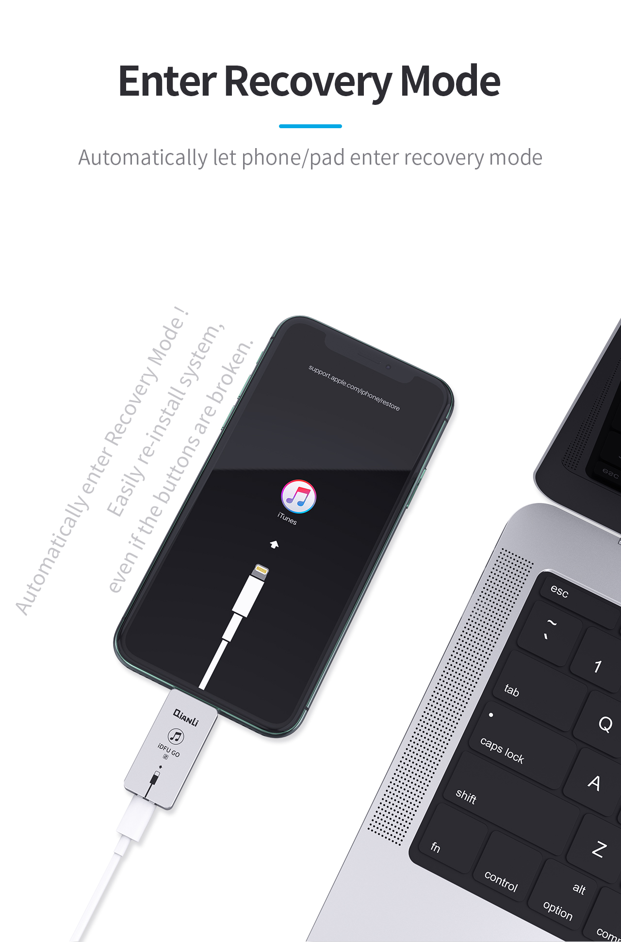 Qianli iDFU GO 2e 3e Lightning/Type-C Herstellen Kabel Herstel Booster Techniek Seriële Poort Tool voor iPhone 15-serie/iPad