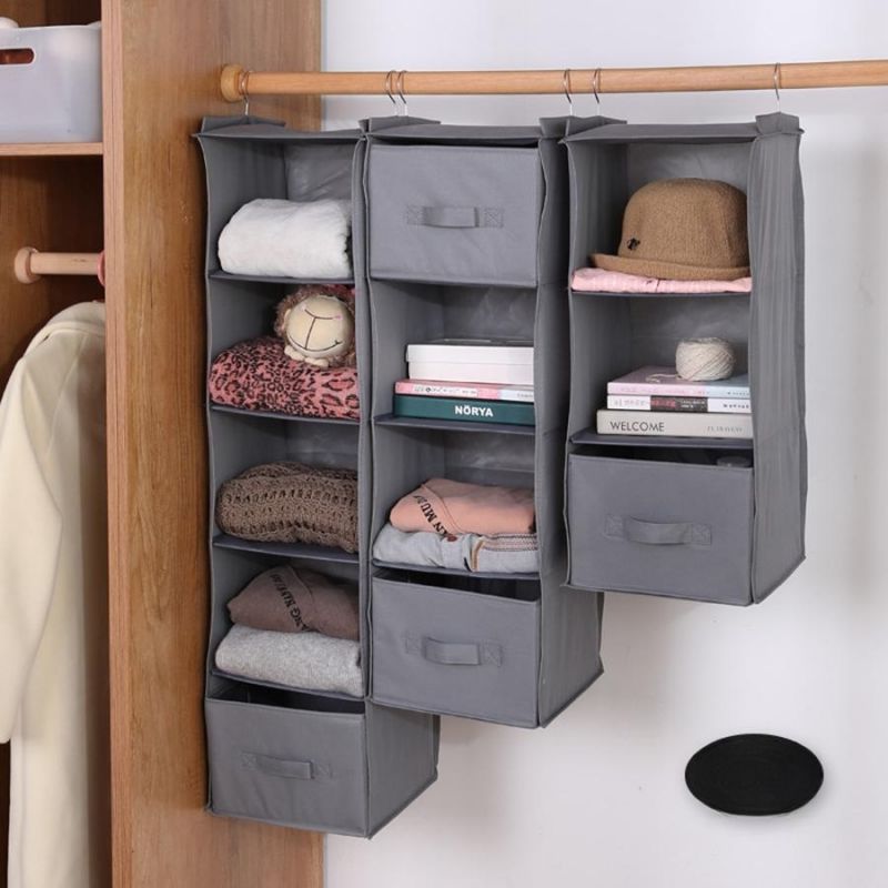 Hanging Closet Organizer, Closet Hanging Shelf with 2 Sturdy Hooks for Storage, Foldable Closet Hanging Storage Shelves