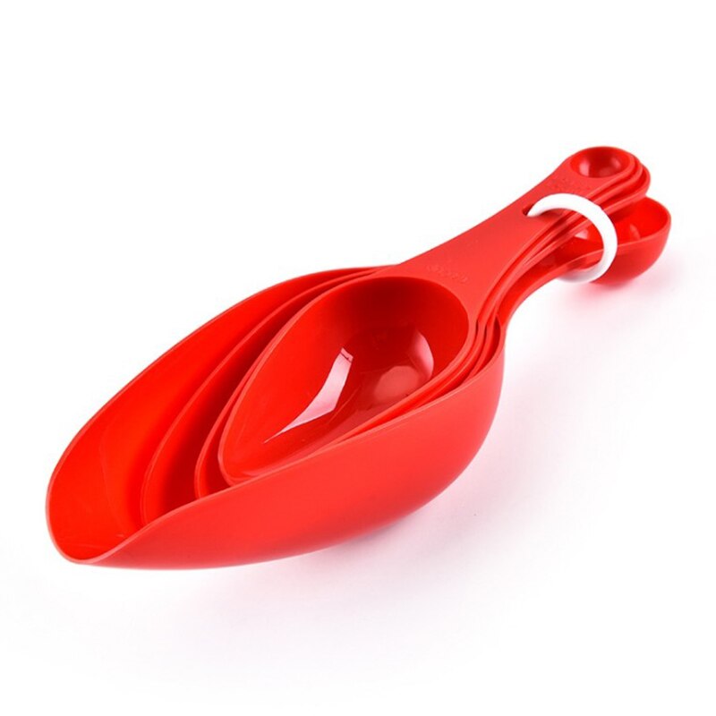 4 Uds. De cucharas de plástico para medir de cocina, tartas para hornear, tazas medidoras de harina, cucharada de café, cucharada de azúcar, utensilios de cocina: Red