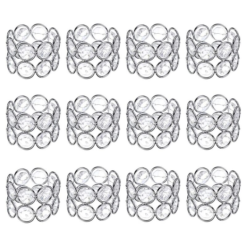 12 Pcs Crystal Beaded Napkin Ring Handmade Shiny Napkin Holders for Wedding Party Dinner Table Decoration