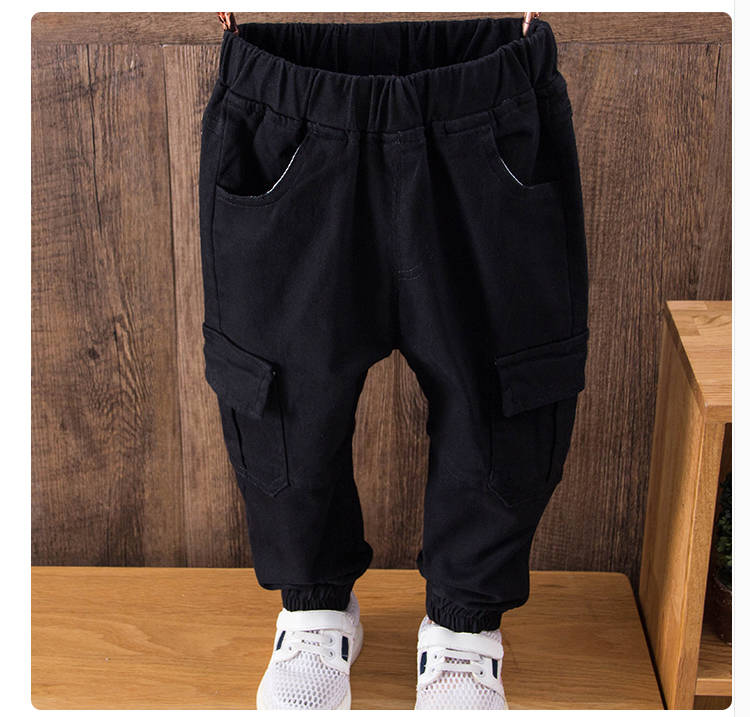 Baby Jongens Broek 3-11years Oude Grote Zakken Cargo Broek En Najaar Kinderen Broek Katoenen Broek 3 Kleuren Peuter broek: black / 7T