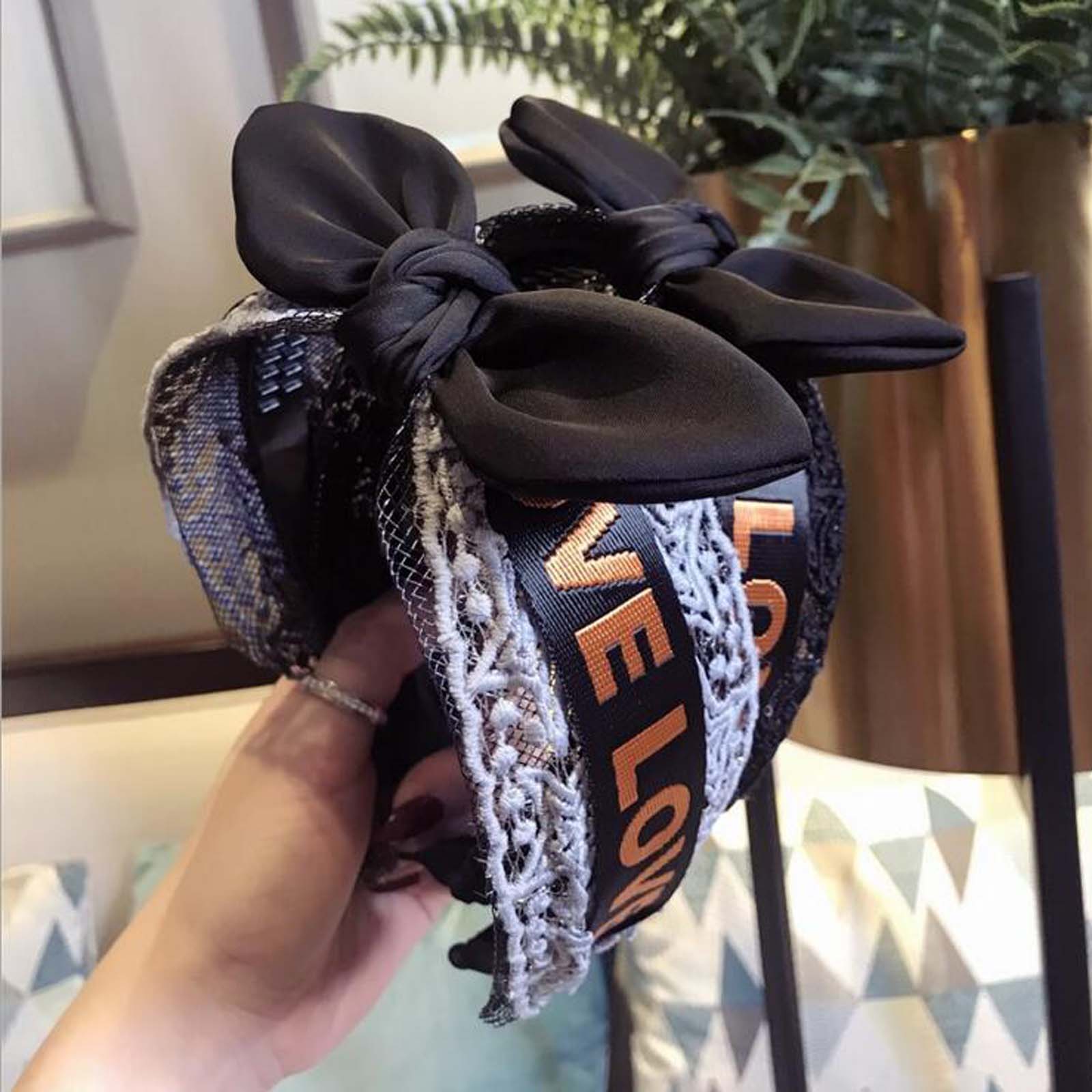 Mode Vrouwen Haarband Brede Zijde Heaband Retro Elegante Strik Haarband Volwassen "LIEFDE" Brief Kant Doek Haar accessoires