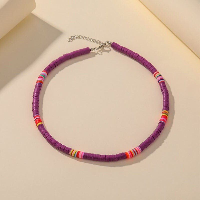 Bohemian etnische stijl ketting retro schijf ketting dames ketting strand veelkleurige polymeer klei sleutelbeen ketting: 7