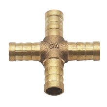 Solid Brass 1/2 Inch 4 Way Cross Hose Barb Splicer Air Fluid Fuel Liquid Water