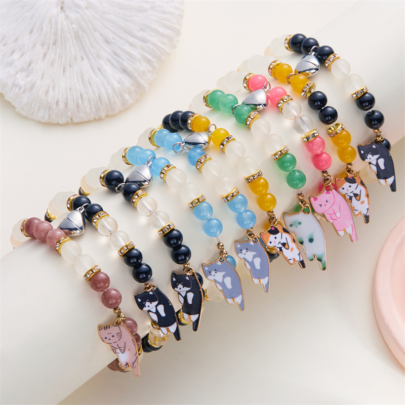 2 uds pulseras magnéticas para parejas amor en forma de corazón atracción a juego gato gatito colgante pulsera mujeres hombres amante joyería de boda