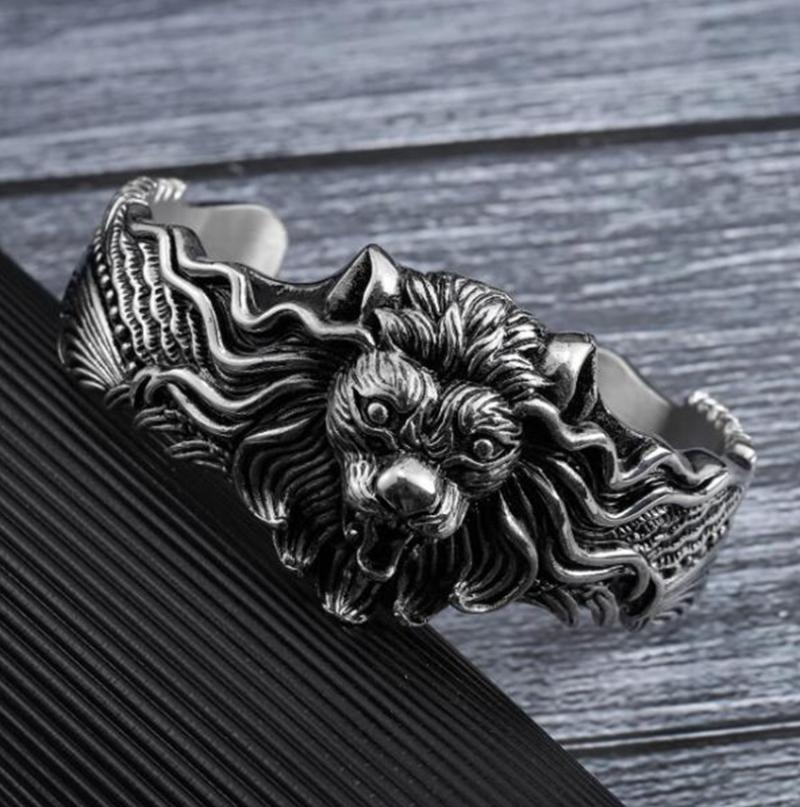 Fashiong Metal Huge Heavy Skull Motorcycle Exaggerated Punk Open Bracelet for Men Jewelry