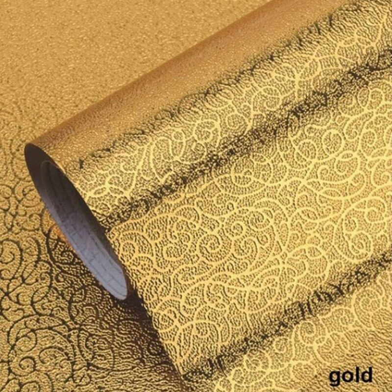 40x200cm self-adhesive kitchen oil proof wall paste kitchen household fume proof sticker refurbish kitchen tile wall sticker: Gold