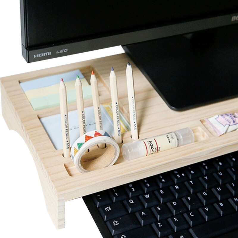 Desk Computer Keyboard Stationery Holder Wooden Office School Supplies Desk Accessories Organizer Stationery Holder