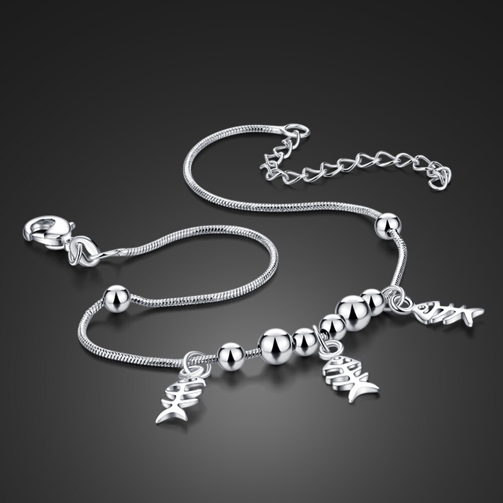 Di personalità di 100% 925 sterling silver Cavigliere dell&#39;osso di Pesci del pendente Braccialetti Dei Monili A Piedi Nudi Crochet Sandali a Piedi Per Le Donne