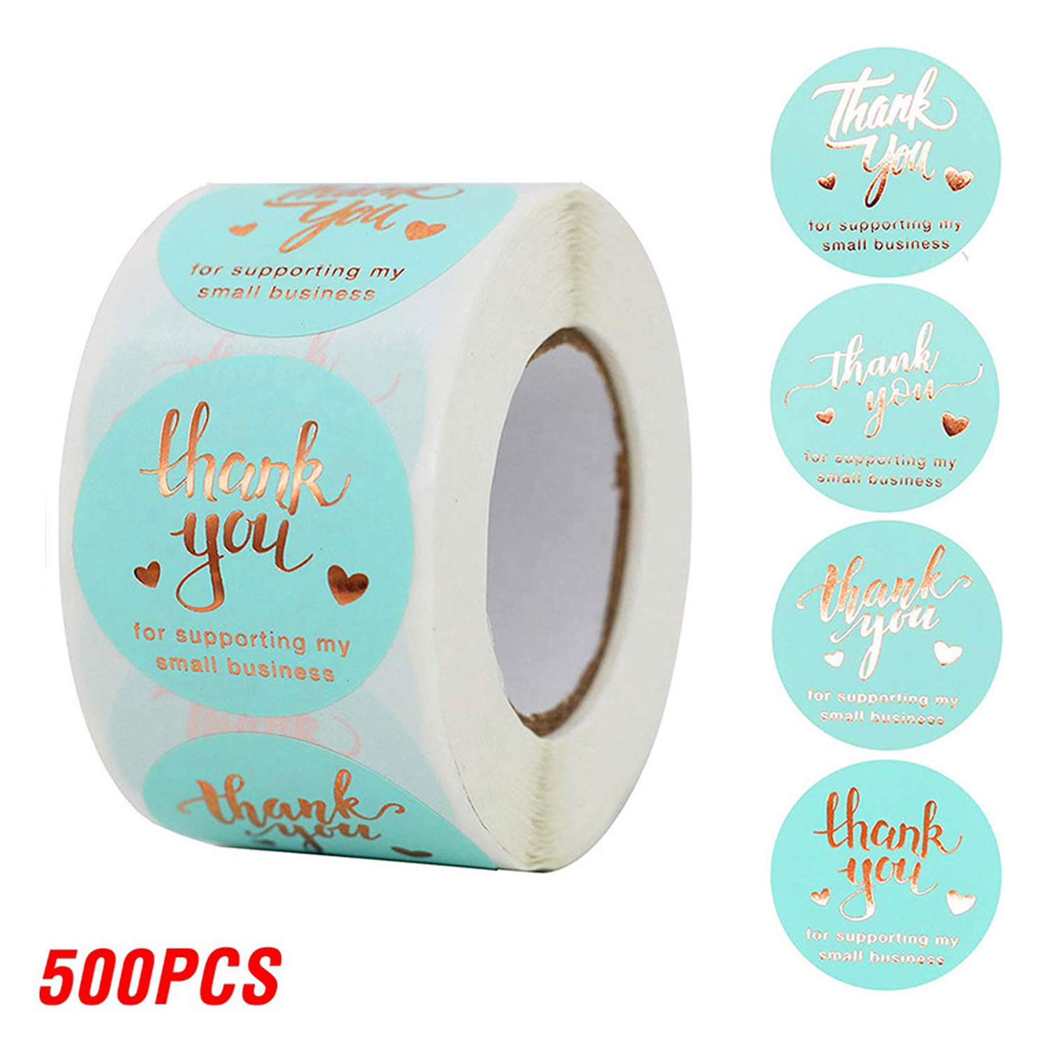 100-500 Uds. Pegatinas 'Gracias' de lámina de oro rosa para pequeñas empresas, sello de , etiquetas de , decoración de sobres: Blanco puro