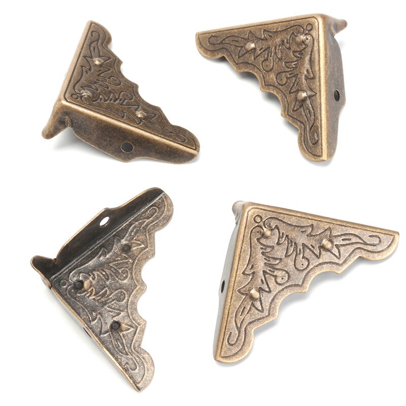 KiWarm 12Pcs Bronze Antique Brass Furniture Corner Bracket Jewelry Box Wood Case Decorative Feet Leg Metal Corner Protector