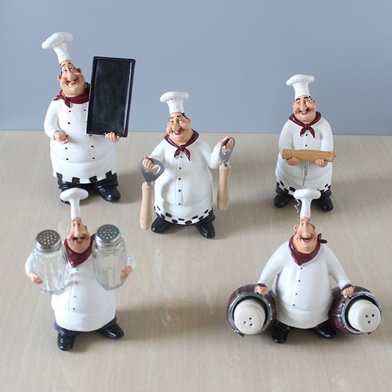 Retro kok model ornamenter harpiks håndværk mini kokke figurer hvid top hat kok hjem køkken restaurant bar kaffe indretning