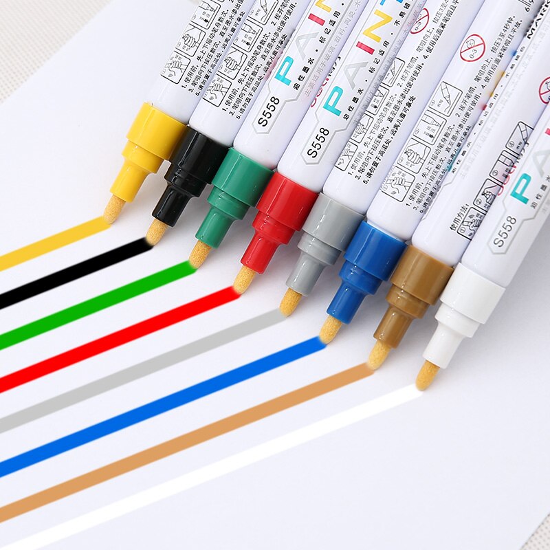 Deli 1 PCS Permanent Marker White Paint Marker Pens Assorted Colors Markers Stationery school & office Supplies Mark pen 8 color