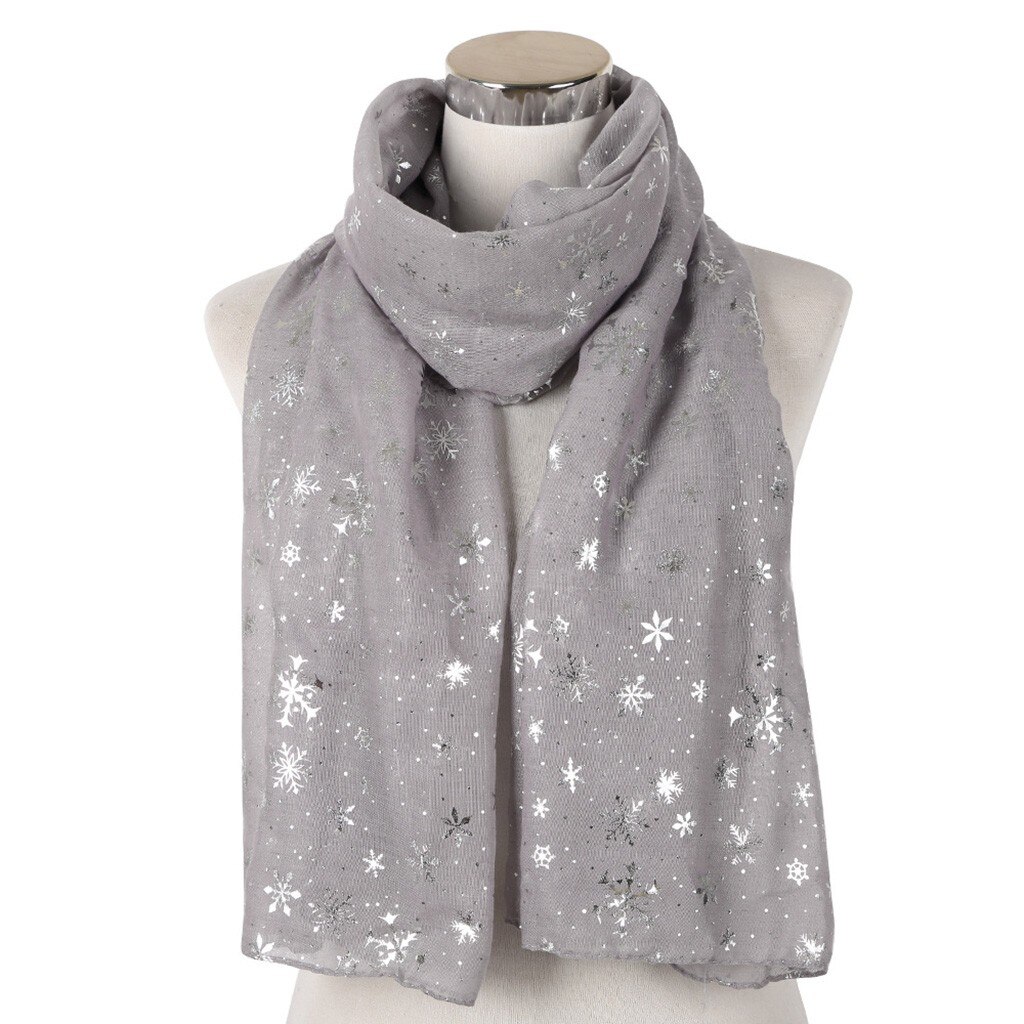 Winter Chiffon Scarf Women Snowflake Print Scarves Long Neck Wrap Christmas for Women Scarves foulard femme: D