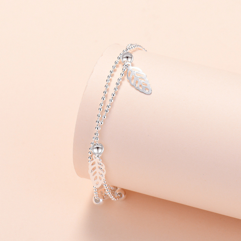 Blatt Armbinde Charme Sterling 925 Silber Schmuck Für Frauen Doppel Schichten Hand Kette Original