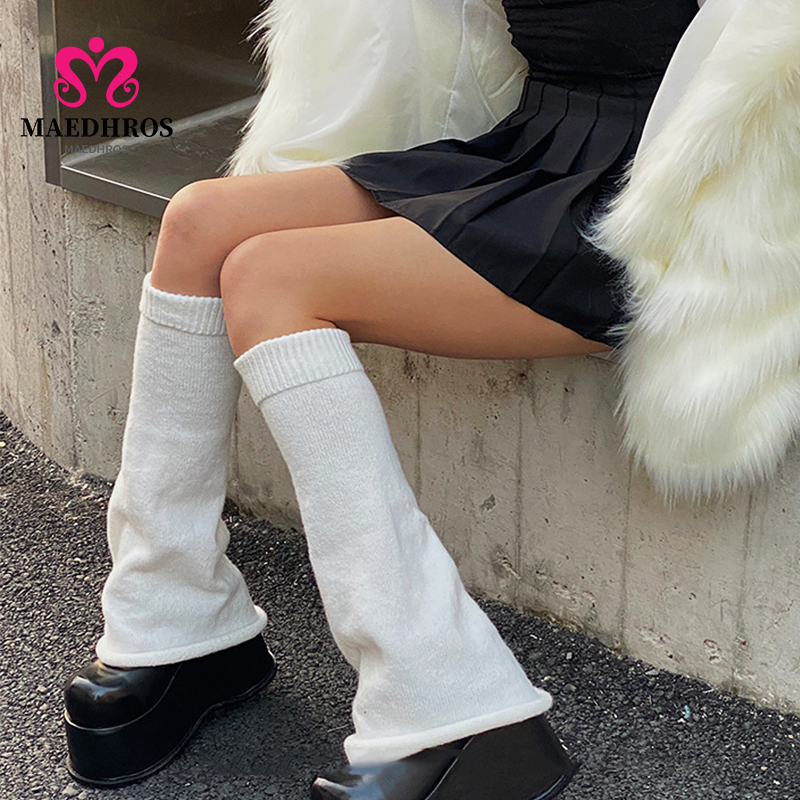 Japan Flared Leg Warmer Women&#39;s Kawaii White Winter Loose Boot Socks Girls Uniform Knitting Cute Knee Warmer Japanese Leg Socks