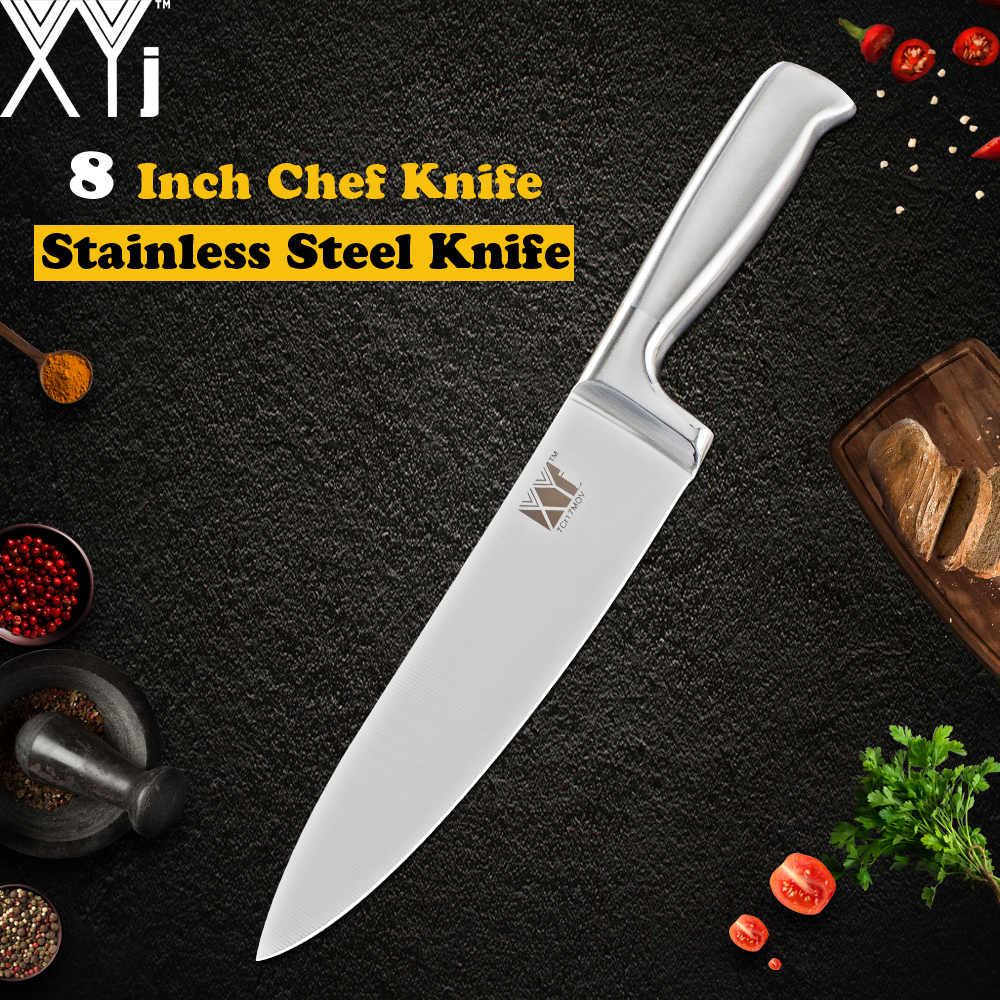 XYj-Juego de cuchillos de cocina de acero inoxidable, rebanador de pan de Chef, Santoku, Utilidad de pelar, soporte de cuchillo de acero inoxidable: I.8 chef knife