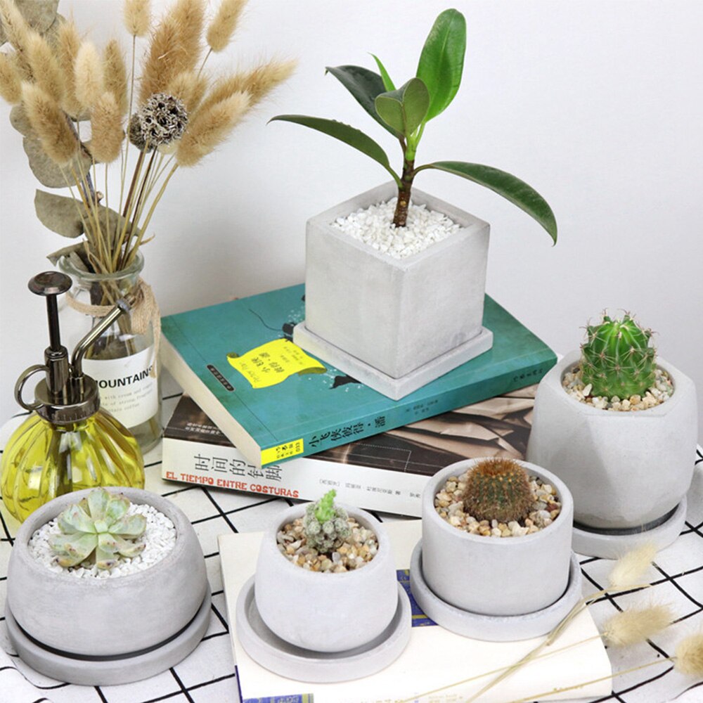 Breathable Corrosion-resistant Cement Flowerpot for Office Decoration Sturdy Mini Planter with Hole Practical Succulent