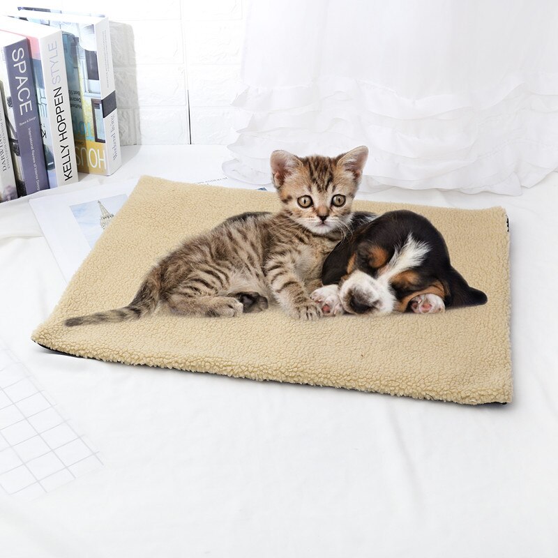 Tapis molletonné doux pour animaux | Tapis de lit pour chats et chats auto-chauffants, couvre-lit pour chiens, couverture d'hiver pliable pour animaux, tapis de sommeil automatique pour chiens, chats: yellow