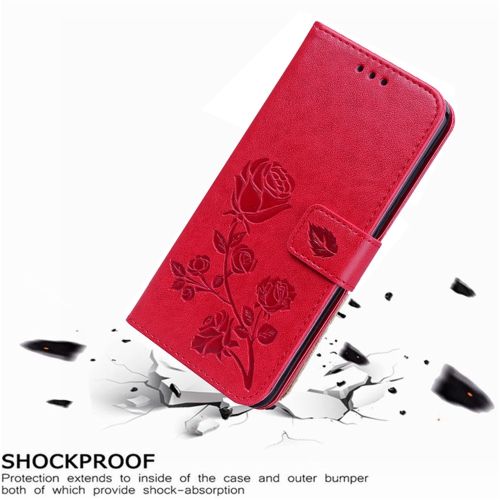 Luksus læder flip bogtaske til alcatel 1s 5024d 1s rose flower pungholder etui telefon cover taske