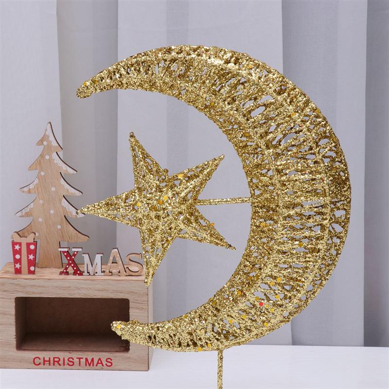 Albero di natale in ferro battuto topper stella scintillante e luna albero di luna decorazioni per la casa articoli per feste albero di luna stella superiore (dorato 20cm)