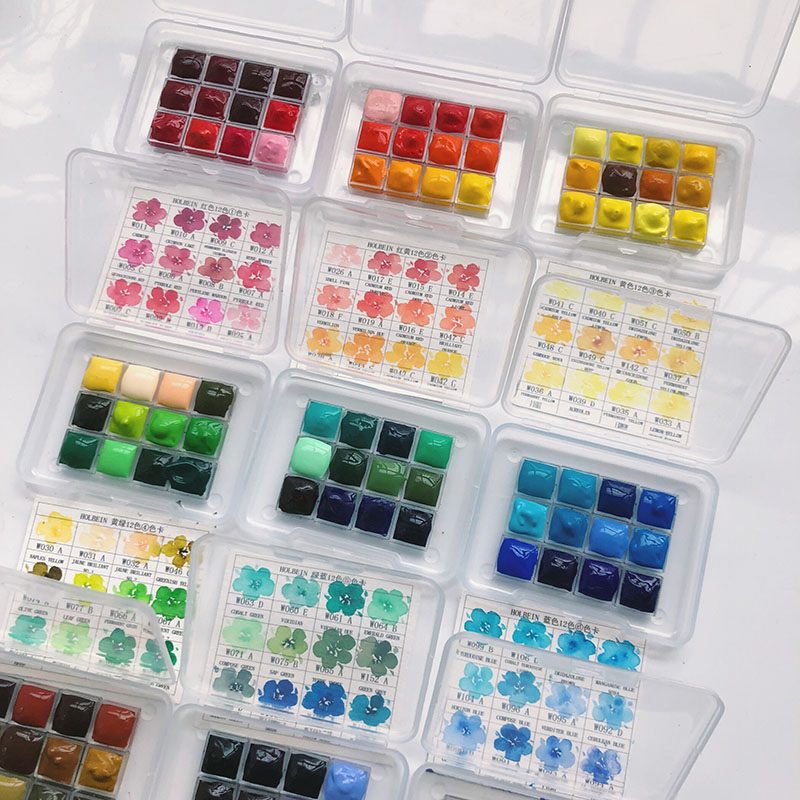 Mini caja de acuarela, disco de pintura de acuarela rojo, 12 colores, 0,5 ml/1ml/2ml