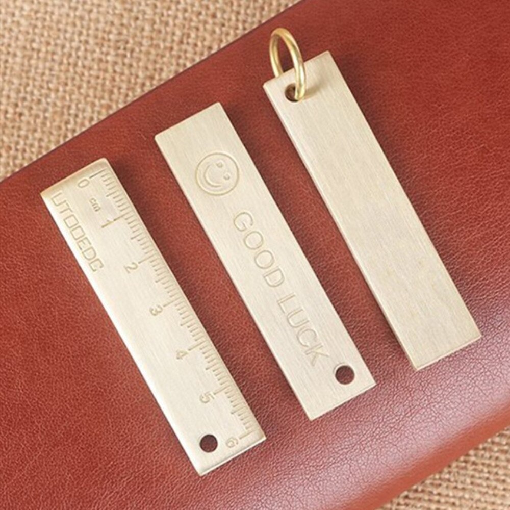 Retro 0-6cm Mini Copper Key Pendant Ruler Keychain Ruler Stationery Small Copper Ruler Golden Plate Drafting Supplies Rulers