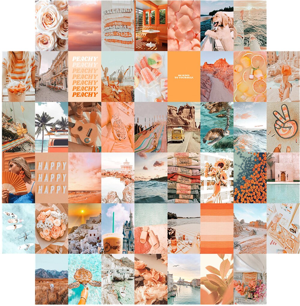 50Pcs Peach Beach Aesthetic Picture for Wall Collage Kits Boho Style Orange Nordic Living Room Photography Props Decor: Default Title