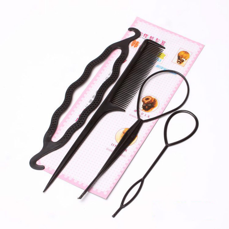 1 Set Charmante Franse Stijl Vrouwen Meisjes Diy Spons Haar Braider Vlecht Haar Twist Vlechten Tool Hair Styling Tools 3 stijl: NO.6    4pcs