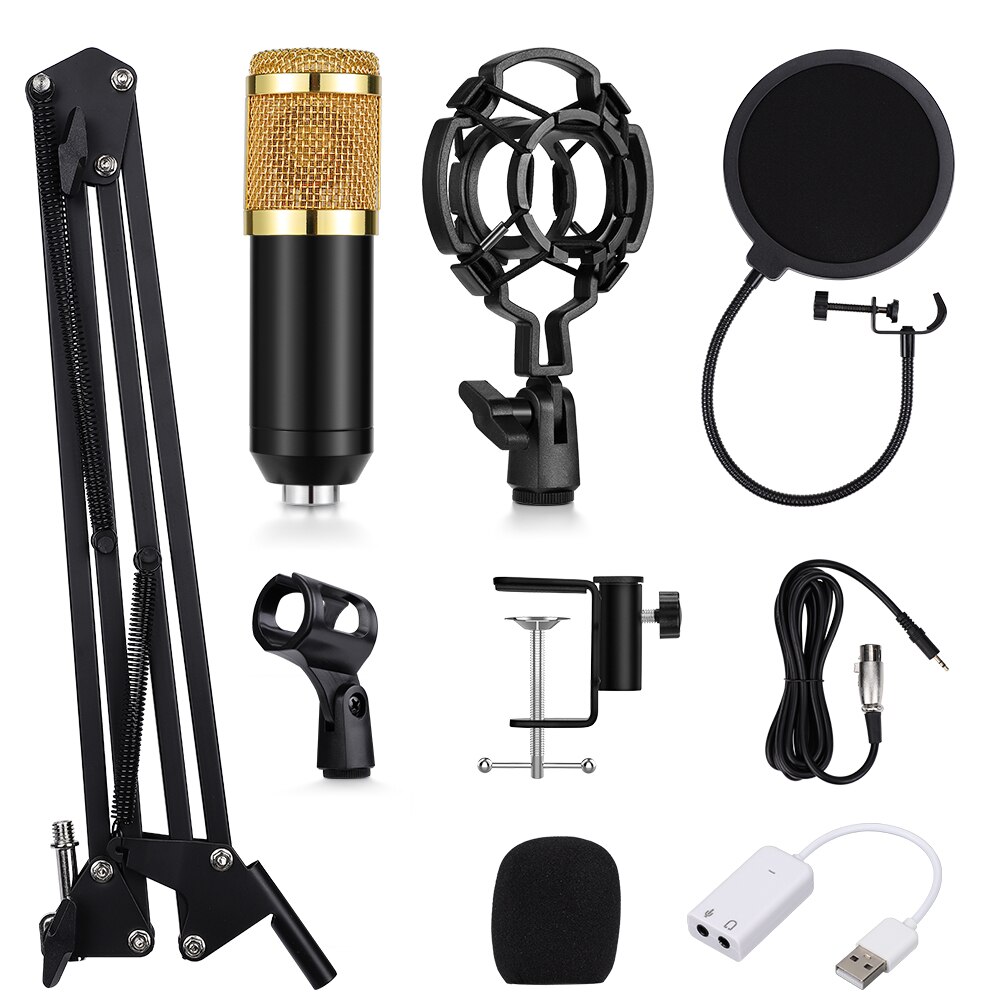 Travor BM800 Condenser Audio 3.5mm Wired Microphone Studio Microphone For Radio Braodcasting Singing Mic Holder