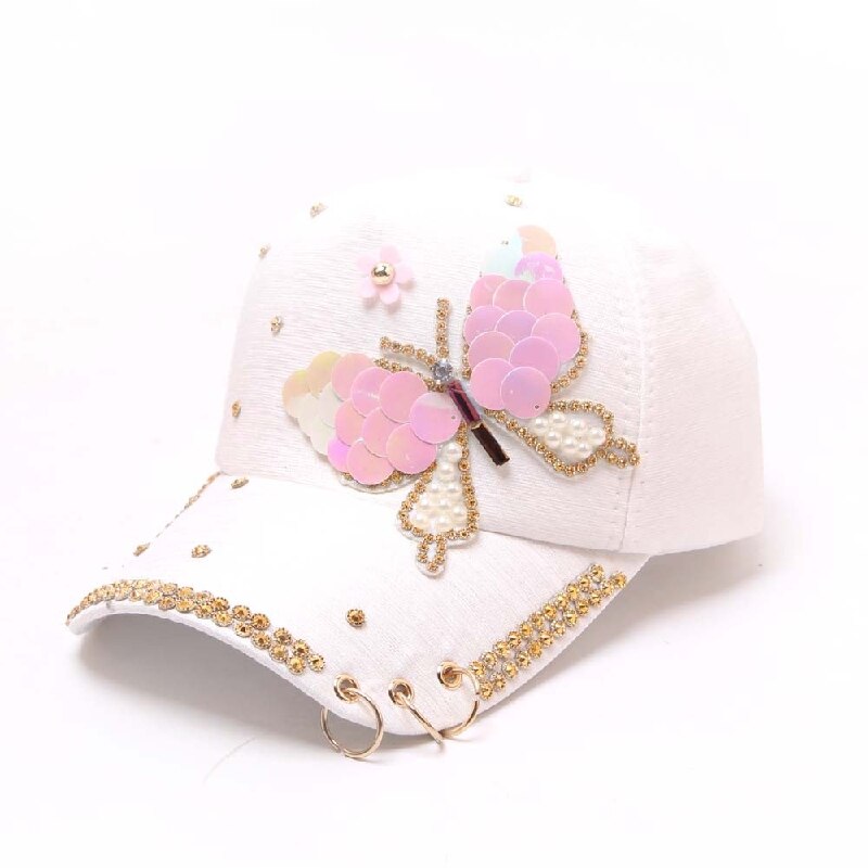 Autumn Women&#39;s Baseball Cap Women Full Crystal Colorful Big Butterfly Hat Cotton Shiny Metal Snapback Caps Hip Hop hats