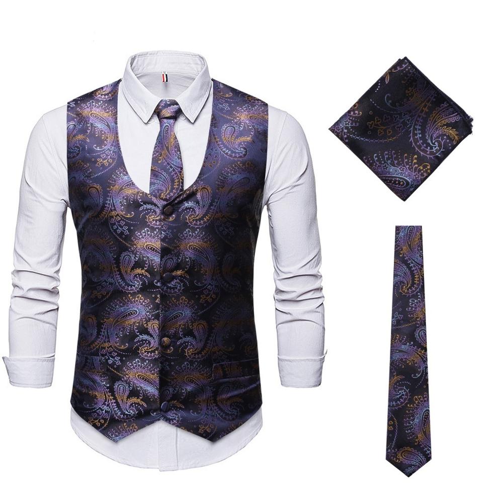 3 pièces ensemble Homme vert Paisley Gilet cravate poche carré ensemble fête mariage smoking Costume Gilet Gilet hommes Gilet Costume Homme XXL