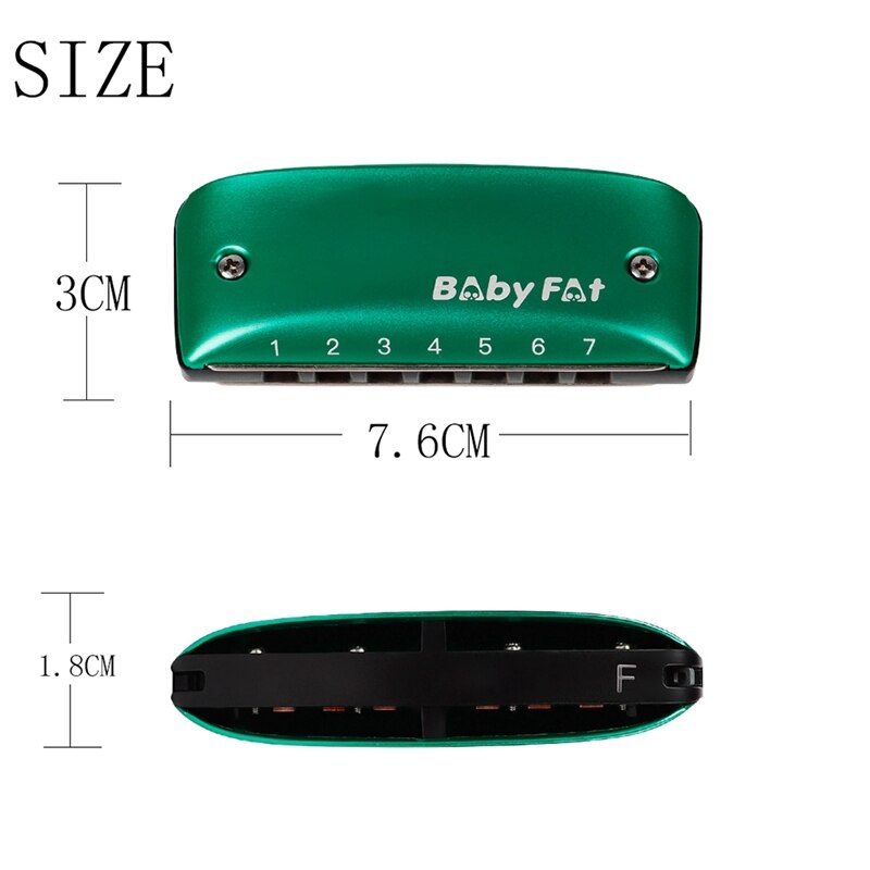 7 Hole Blues Harmonica - F Key - Beginner Diatonic - Magnesium Aluminum Alloy ABS - Green/Pink