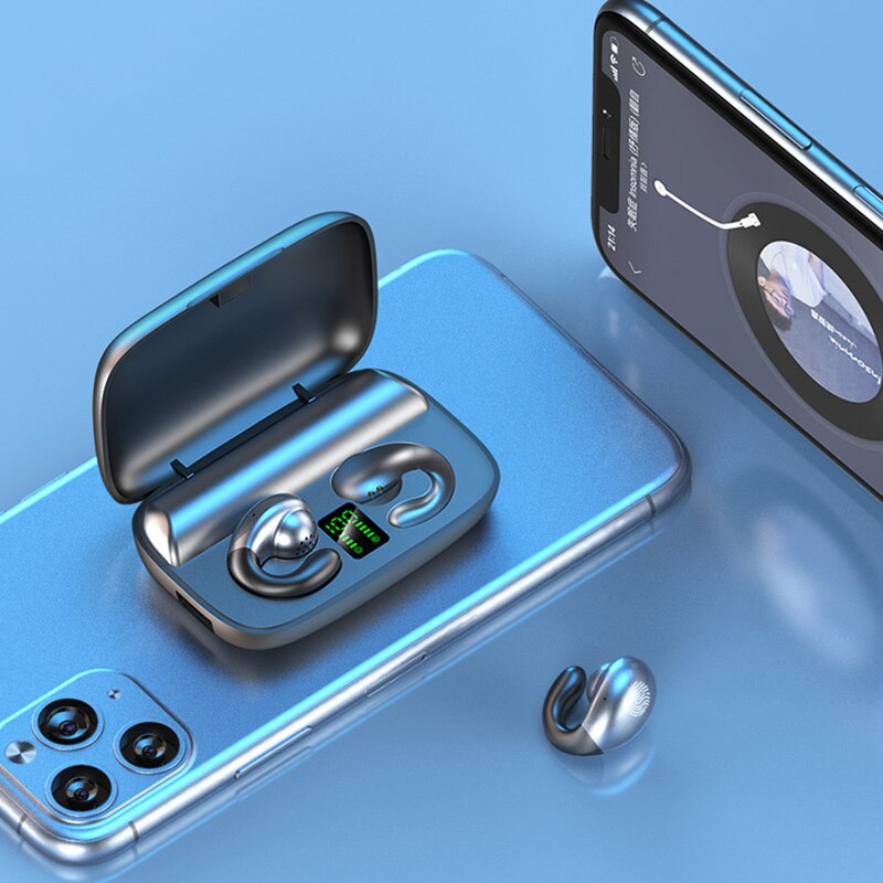 S19 Conduzione Ossea Auricolare Bluetooth Indolore Indossare Auricolari Appeso Semi In Ear Auricolare 2200 MAh Accumulatori E Caricabatterie Di Riserva Auricolari Sport
