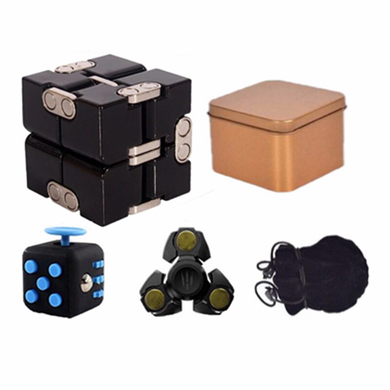 WINCOTEK Premium Metallo Infinity Cubo Giocattolo Lo Stress Mitigatore di Alluminio Deformazione Cubo Magico Giocattoli per chilren per EDC Ansia: Black kit