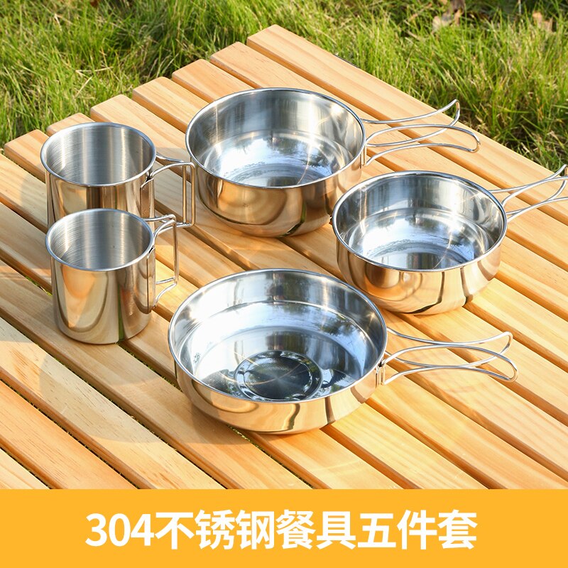 Stainless Steel Camping Cookware Portable Lunch Box Hiking Travel Cookware Camping Equipment Kamp Malzemeleri Outdoor Items: Default Title