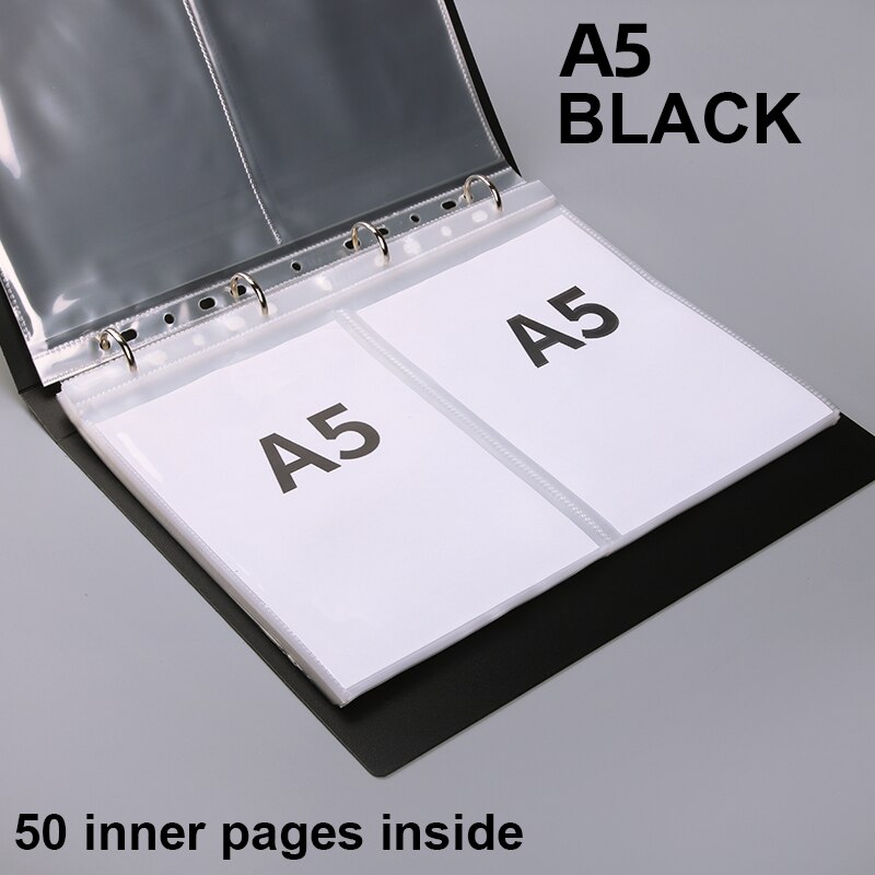 Loose Leaf Folder A3/A4/B5/A5 Transparent Detachable Folder Inner Core Document Bag Picture Storage Collection Book: 2 A5 Black 11 holes