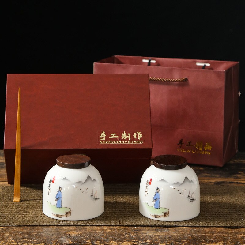 Bidons de thé tendance chinois en céramique, scellé, boîte, emballage de thé, récipient de noix: D