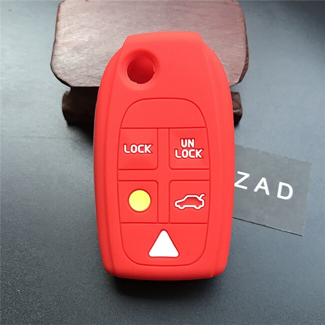 ZAD-funda de silicona para llave de coche, funda protectora para Volvo S80 S60 V70 XC70 XC90 D05 plegable, abatible, 5 botones, mando a distancia: Rojo