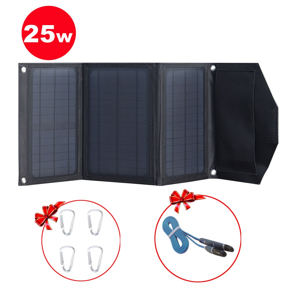 Panel solar plegable 5v 25w 15w cargador solar de teléfono móvil portátil usb para powerbank luz exterior camping senderismo mochila impermeable: 20w black