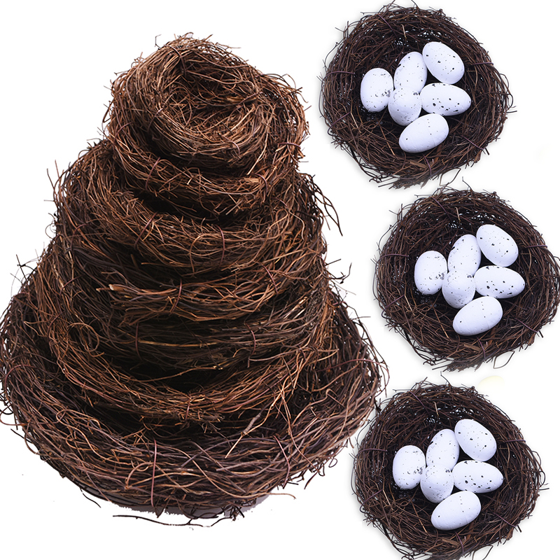 Nido de pájaro redondo de ratán de 8-25cm, decoración de Pascua, huevos de conejo, nido de vid Artificial para decoración del jardín del hogar, suministro para de Pascua feliz