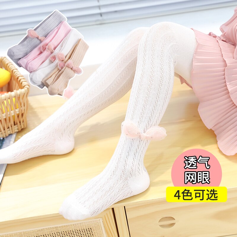 Collants princesse pour enfants, maille d'été, mignons, rose, nœud papillon, pour bébés filles, anti-moustiques, creux, anti-arrachage, à rayures pour nourrissons