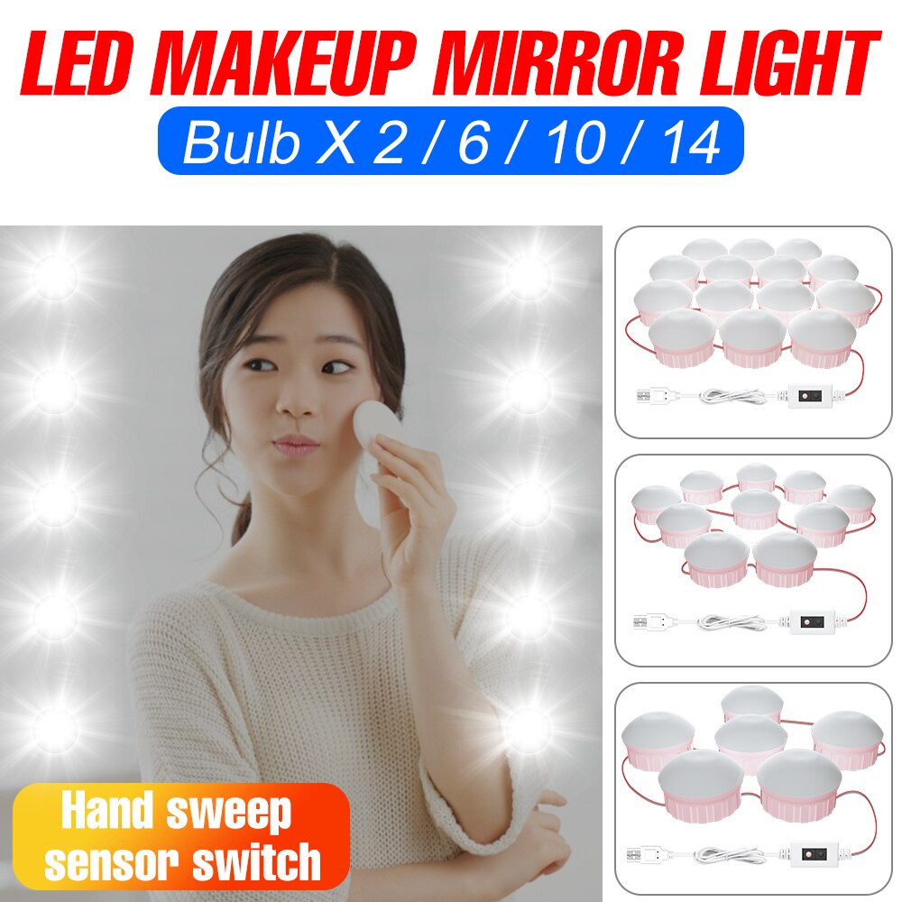 Makijaż lampka nad lustro lusterko łazienkowe z oświetleniem doprowadziło lampa USB Hollywood toaletka oświetlenie robić dekoracji wnętrz ściemniana lampa ścienna doprowadziło