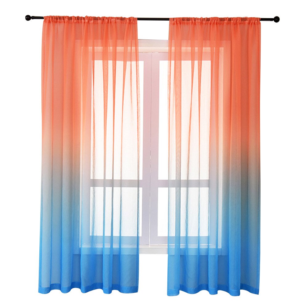Omkeerbaar gordijn voile paneel slaapkamer café gradiënt kleur privacy ombre gordijn woonkamer keuken licht filterend tule: Oranje blauw / 130cm