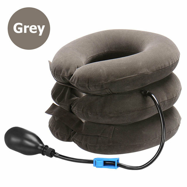 Inflatable Air Neck Traction Apparatus Device Soft Neck Cervical Collar Pillow Pain Stress Pain Relief Tractor Neck Stretcher: Grey
