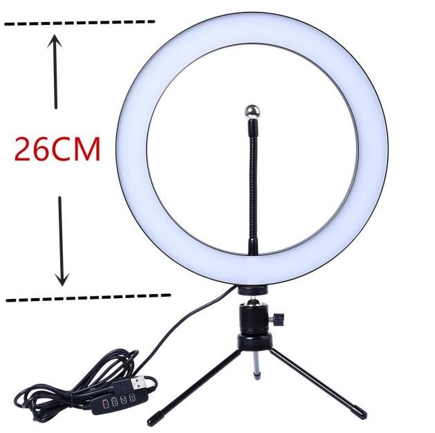 Fotografia doprowadziło Selfie lampa pierścieniowa 10 cali możliwość przyciemniania aparat telefon lampa pierścieniowa 26cm ze statywami stołowymi robić makijażu wideo portret na żywo: 26cm lamp i statyw