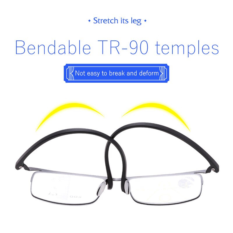 Tr90 ultralichte progressieve multifocale leesbrillen voor heren en dames, anti-blue-ray presbyope bril, half montuur  +1.5 +2.0 +2.5
