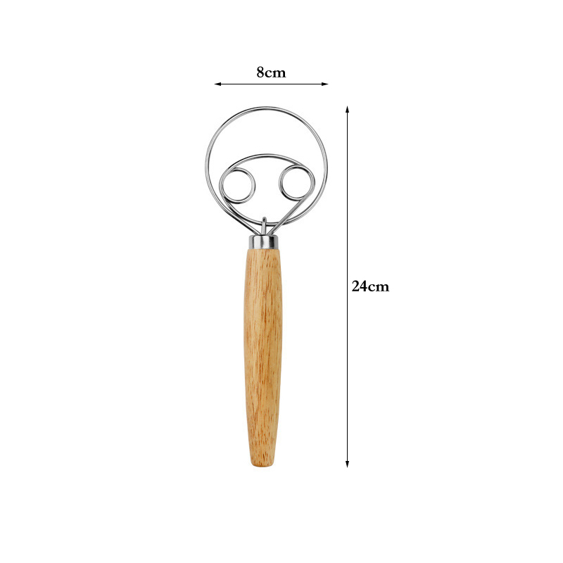 Batidor de masa con mango de madera grande, batidor danés, batidora Manual de masa para pan, batidor de cocina, batidor Manual de huevos, herramientas para hornear, accesorios: Plata