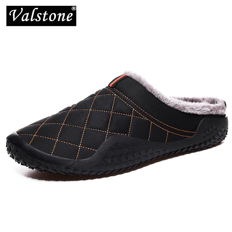 Valstone Man Cotton Slippers Winter Outdoor Warm Shoes Home Plush Lining Mules Breathable Light Casual Non-slip Footwear